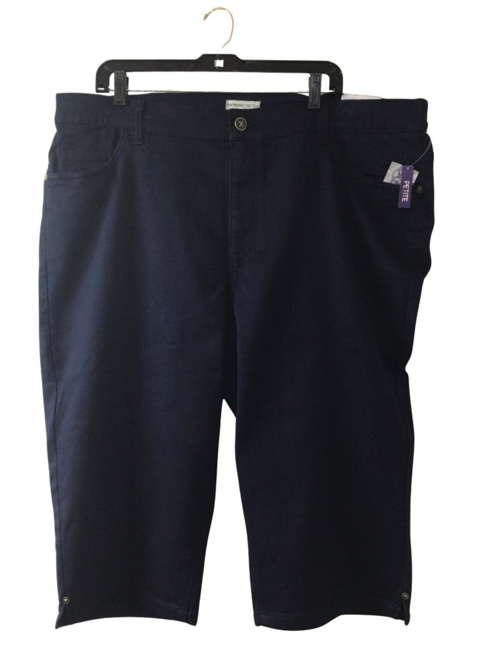NWT Catherines Pants Women’s 26 WP Navy Blue Sateen Stretch Capri Petite 26WP